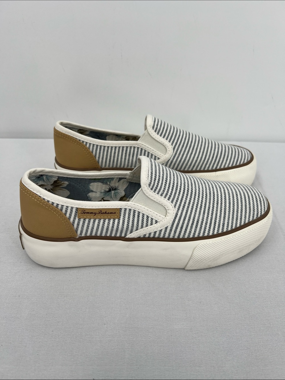 Tommy Bahama Slip-On Striped Canvas Loafers in Navy & Tan